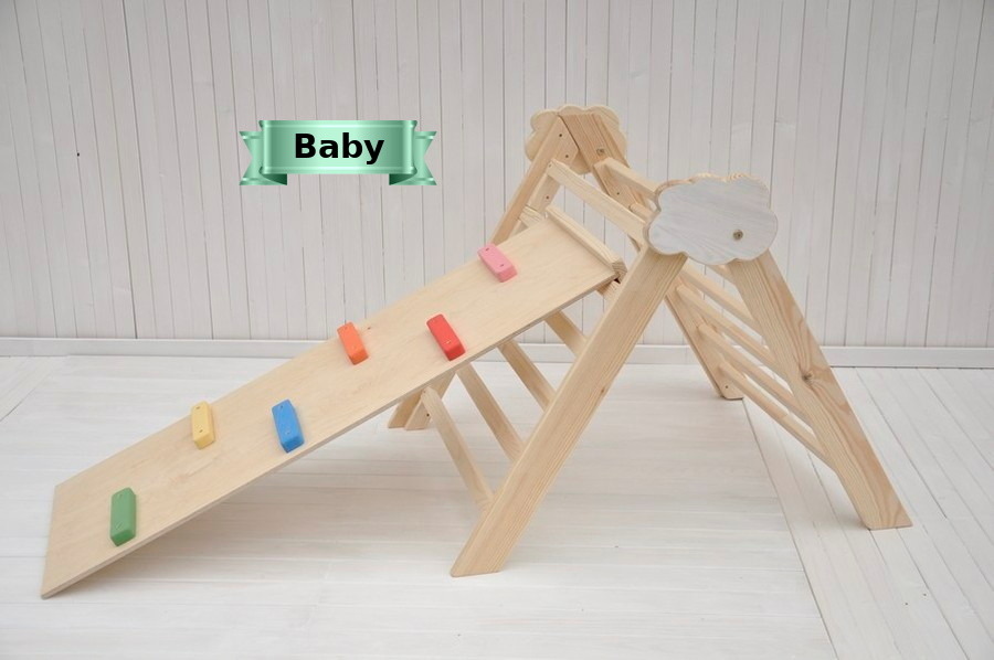 Klimrek gymnastiek Wolk inklapbaar driehoek met glijbaan voor baby of peuter educatieve activiteit binnen