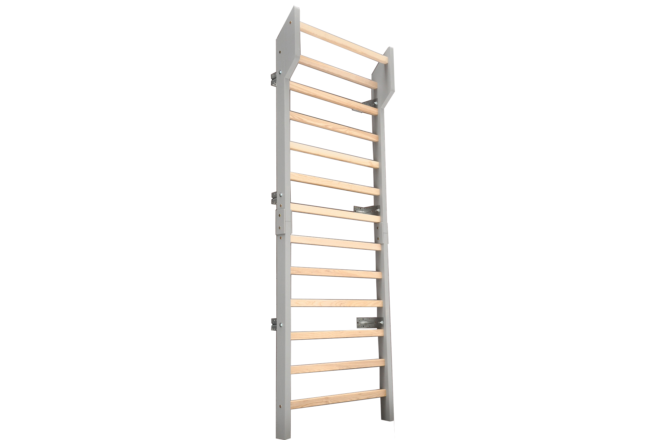 BarinToys Klassiek Zweedse ladder van massief essenhout in grijs – fitness klimrek en muurrek voor kinderen, volwassenen en senioren
