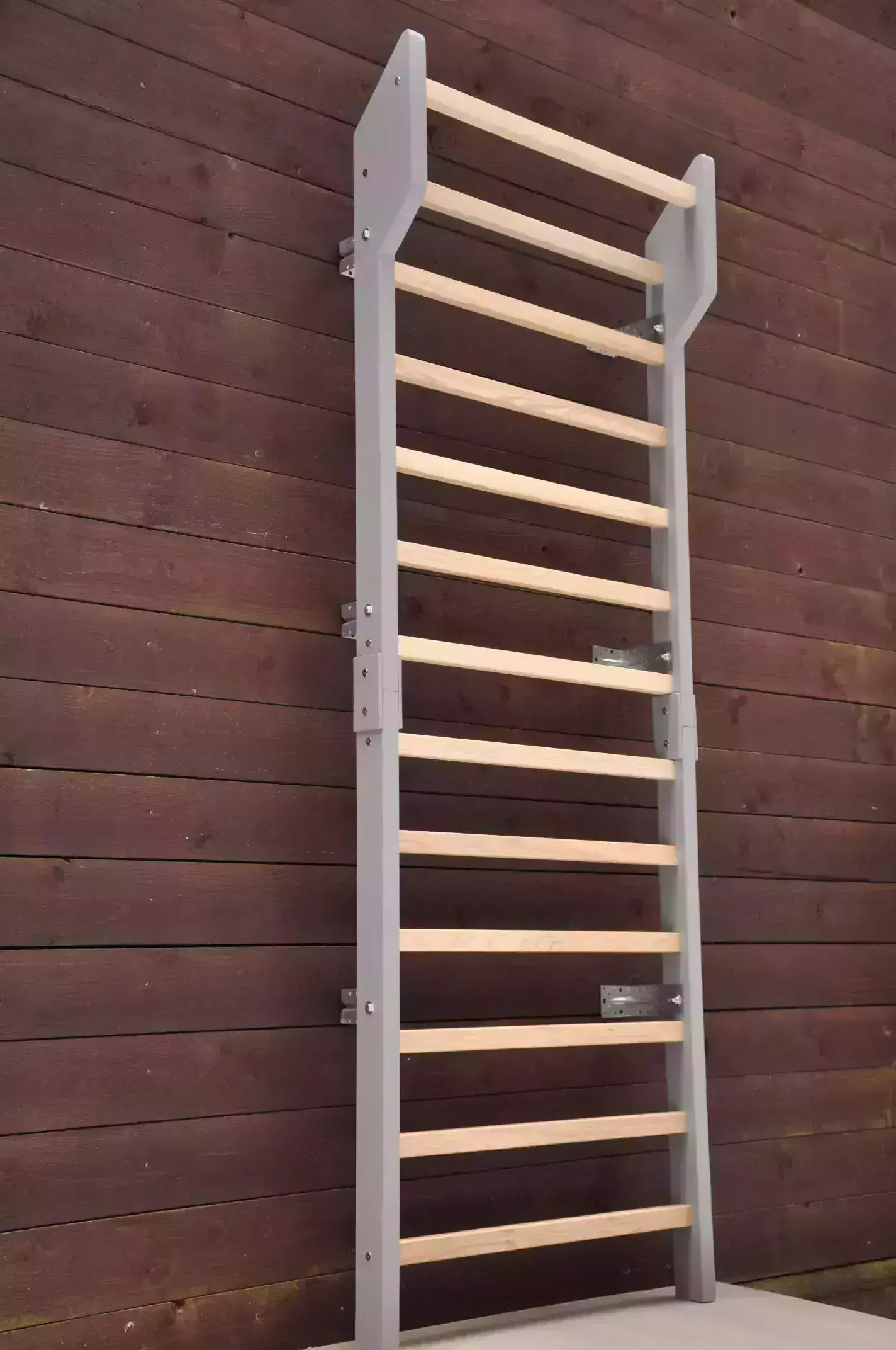 Zweedse ladder thuisgym BarinToys Klassiek essenhout grijs wandrek voor volwassenen - het beste fitnessapparaat voor thuis voor elk gezin: compact, levenslang en universeel.