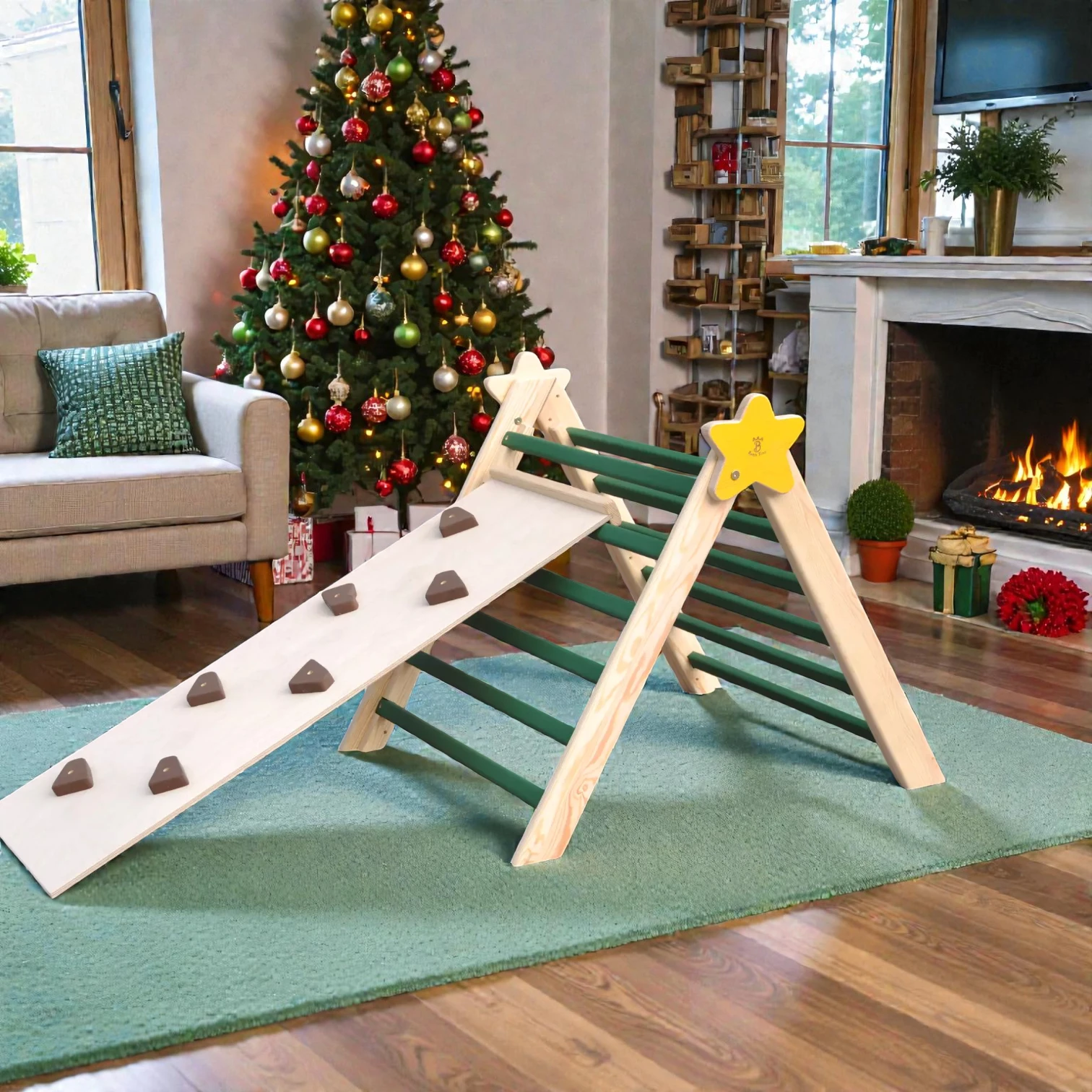 Houten kerstboom klimrek met ster van Barin Toys voor peuters als kerst- en sinterklaascadeau