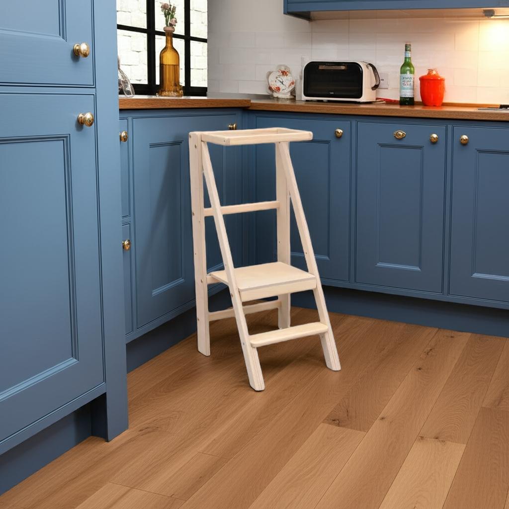 Inklapbare Montessori leertoren van Barin Toys, houten keukenopstapje voor kinderen, veilig en ruimtebesparend