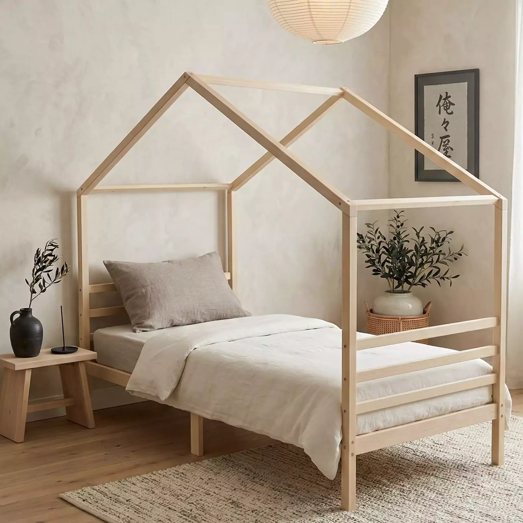 Naturel bedhuisje 90x200 cm van duurzaam massief grenenhout met Scandinavisch design voor kinderen en tieners