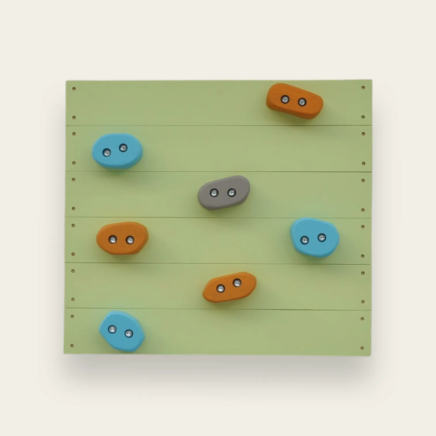 Klimwand binnen terracotta — houten klimwand voor thuis saliegroen terracotta turquoise grijs klimgrepen EN 12572 — Barin Toys