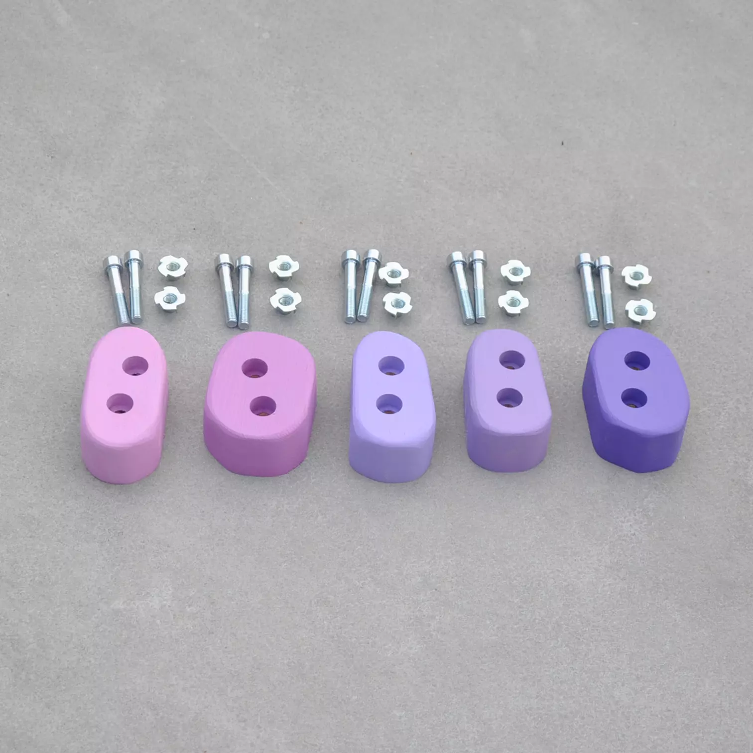Klimgrepen kinderkamer lila paars meisjes hout set — roze tot paars massief hout, 2×M10 anti-rotatie EN 12572 — Barin Toys